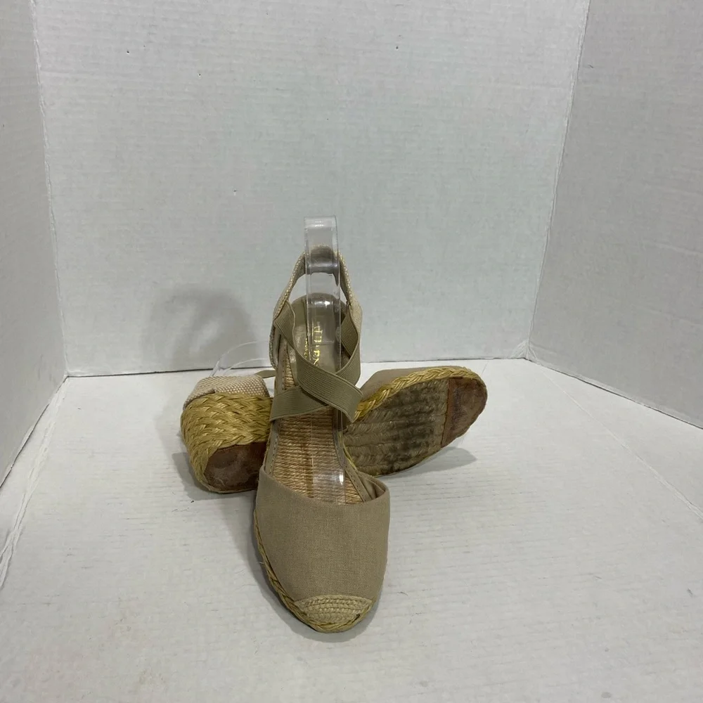 Ralph Lauren Cassandra Linen Espadrille Wedges Sz 7.5 | Neutral Slip-On Heels